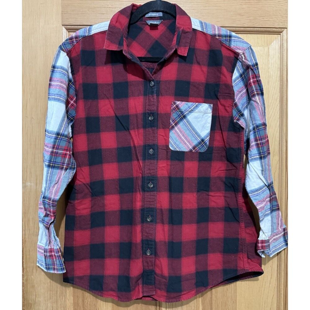 Eddie Bauer Stines Women's Favorite Flannel Boyfriend Fit Red Plaid Small